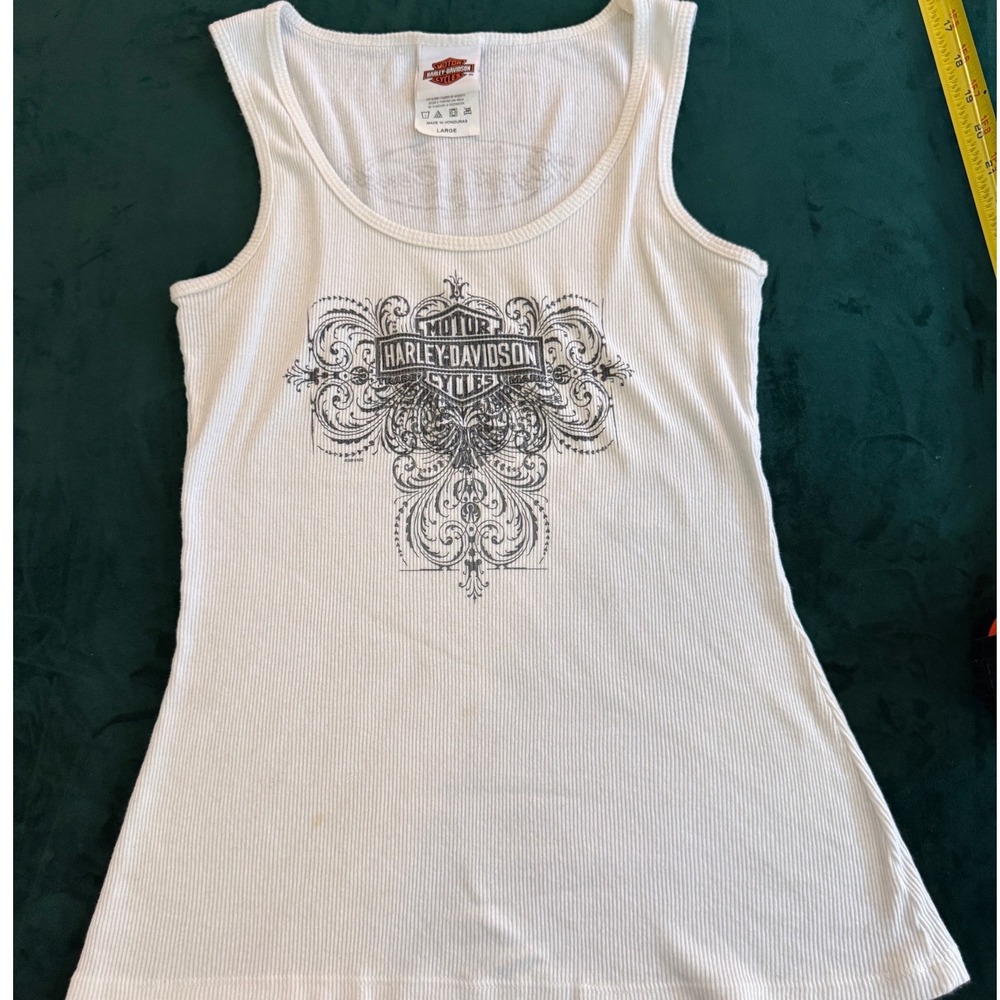 Harley-Davidson Myrtle Beach Tank Top Womens Large White Ribbed Cotton Scroll